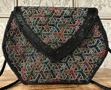 Carla Marchi Italy Black Multi-Color Geometric Beaded Evening Bag Vintage