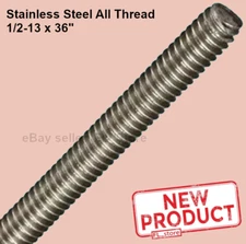 Stainless Steel Threaded Rod  1/2-13 x 36" Grade 18-8 3 Feet Length All Thread