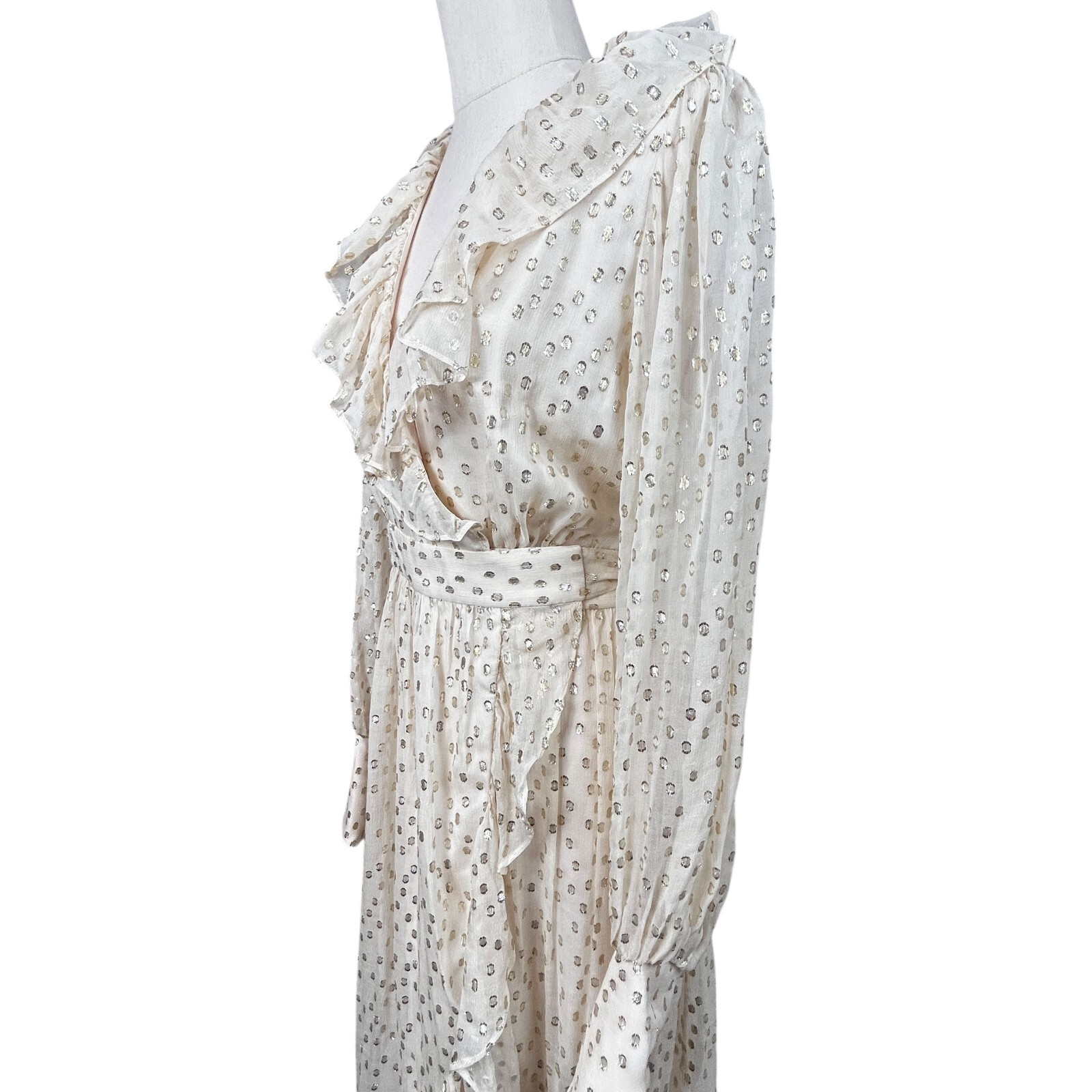 Zimmermann Lurex Wrap Midi Dress BNWT Size 0 AU 8 US 4 Silk Cream Gold NEW