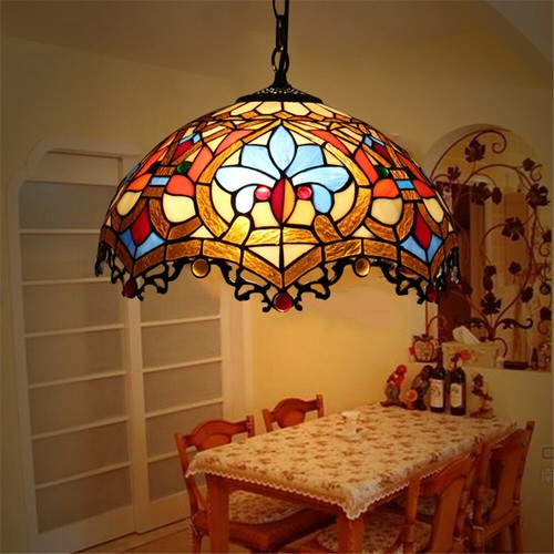 Tiffany Stained Glass Ceiling Pendant Light Fixture Vintage Single Hanging Lamp - 第 7/9 張圖片