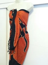 Tropical Cruise Beach Pool Cover-Up Sarong Wrap Dress Orange Black Beige Fringed