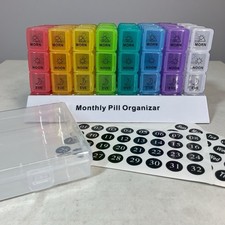 Monthly Pill Organizer Case AM PM Box Medicine Holder Storage 31 Days Color Code