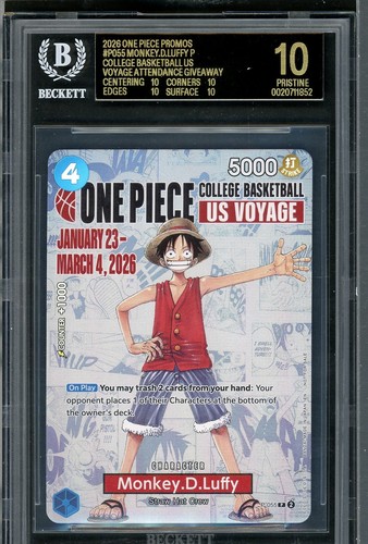 2026 One Piece Monkey.D.Luffy Promo College Bball US Voyage Black Label BGS 10 