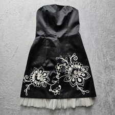 Laundry by Shelli Segal Dress 6 Black Strapless Floral Embroidery Tulle Cocktail