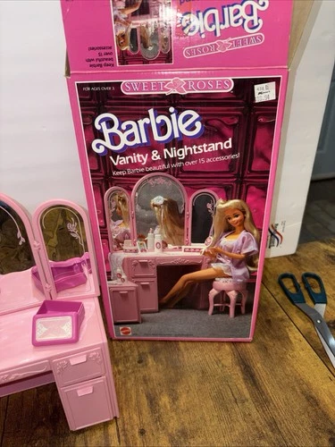 VTG 1987 Barbie Sweet Roses Vanity Playset Mattel 4764 -incomplete With Box