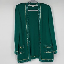 Vintage St. John Evening Marie Gray Green Sequin Santana Knit Cardigan Jacket 6