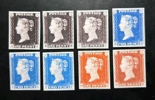 Great Britain Stamps #1-8 1840-54 1d/2d Replica Set GB Penny Black Red Blue