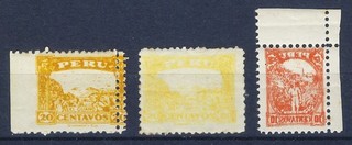 Peru 1931 Scott # 295/297 MAJOR ERRORS: Inverse Print Misperf Wrong Color Mint