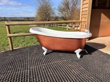 Copper Coated Freestanding Slipper Bath Tub & White Feet & Taps - CAN DELIVER