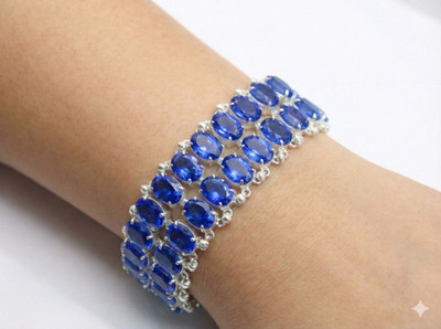Blue Tanzanite Gemstone Handmade 925 Sterling Silver Jewelry Chain Bracelet ADJ