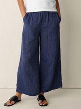 Eileen Fisher Striped Organic Cotton Gauze Wide-Leg Pant - DEEP DIVE
