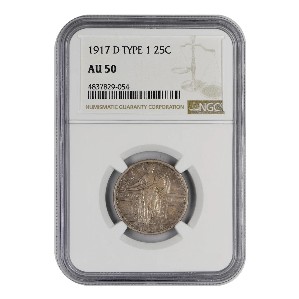 Cuarto de dólar Standing Liberty 1917-D NGC AU-50 Foto 3 de 4
