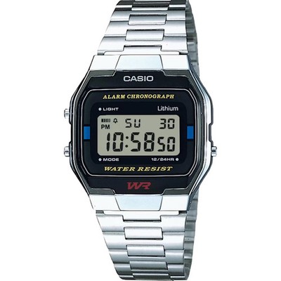 Casio Collection Damen Quarz Uhr A163WA-1QES Digital Silber Stahlband 30M