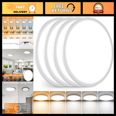 4-Pack 12'' LED Flush Mount Ceiling Lights, 24W, 3200LM, Slim 0.7'', Adjustable 30