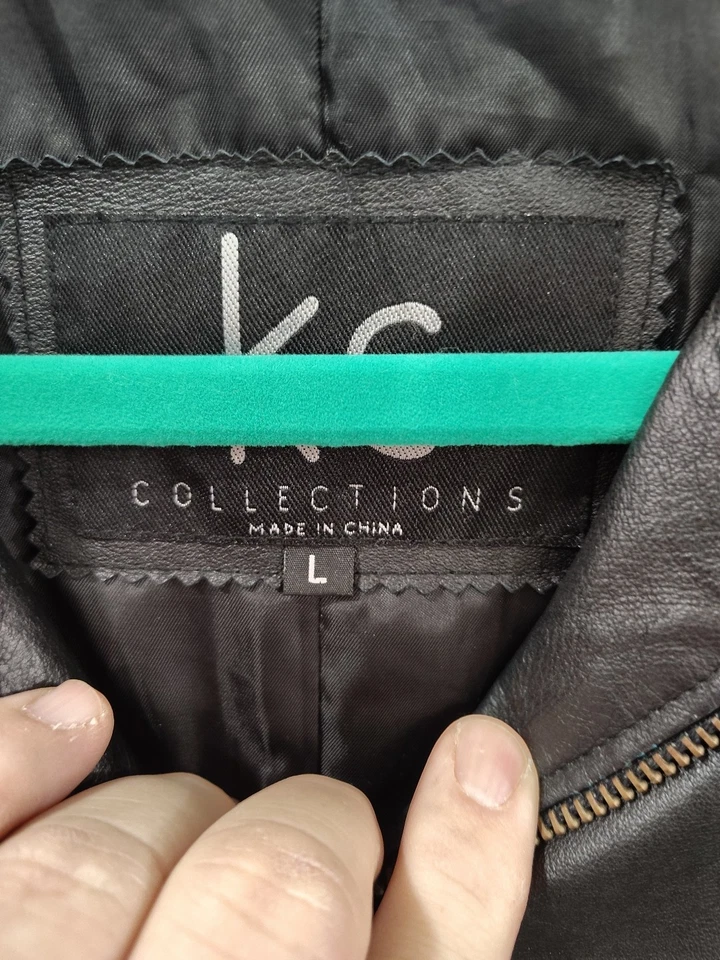 Women's KC Collections Black Leather Coat Jacket Size L Mob Wife Night Out Warm - Image 4 of 4