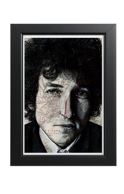 Bob Dylan inspiriertes Porträt. Zeichnung auf Karte des Staates New York. A4 Druck ungerahmt