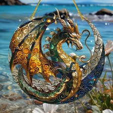 Ornate Swirl Pattern Dragon Moon Acrylic Suncatcher Gift For Fantasy Fans Decor