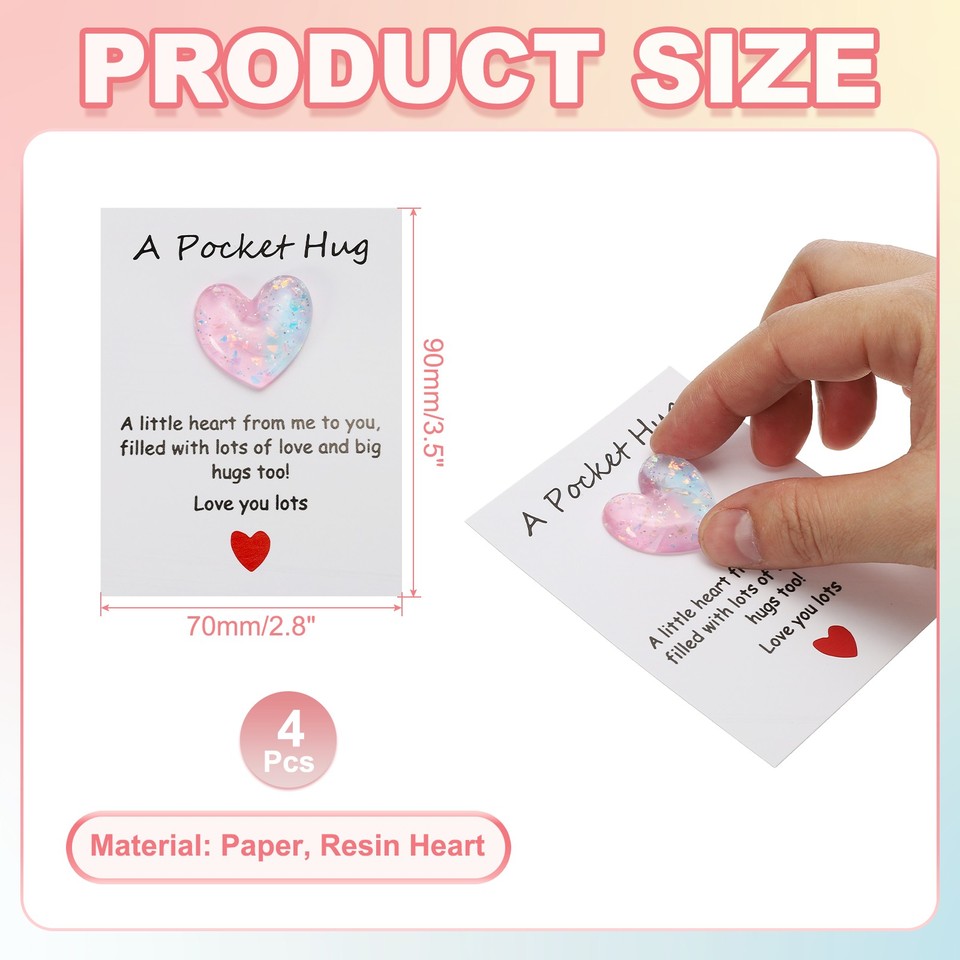 4 Pack Pocket Hug Heart with Greeting Card, Pocket Hug Token Cards ...