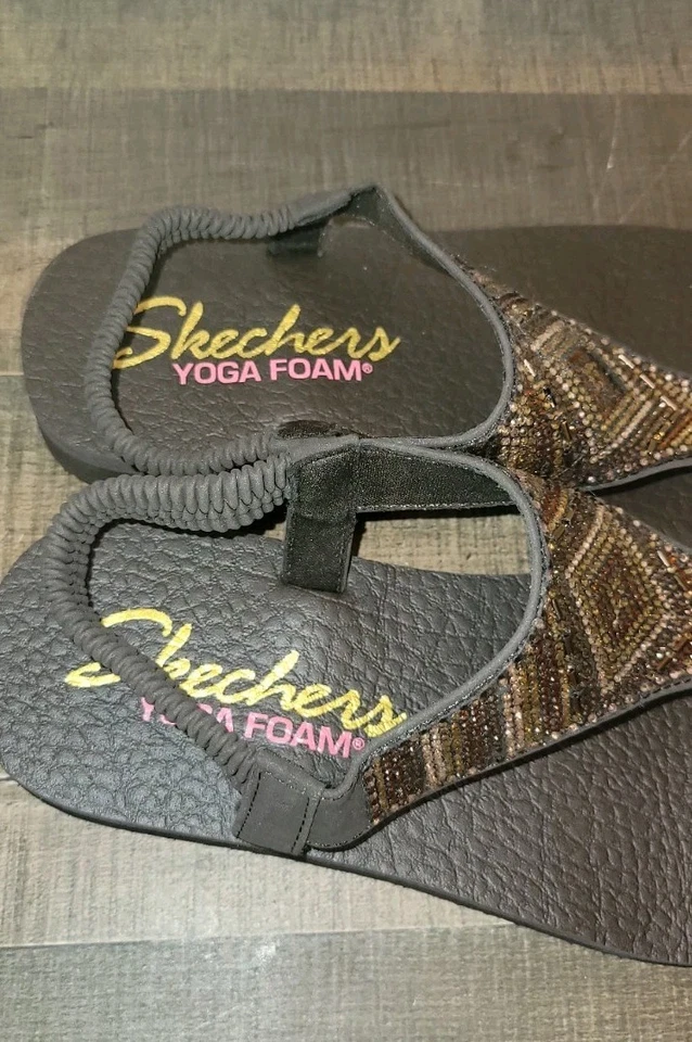 Sandalias de Tanga Skechers Meditación Yoga Espuma Bling Adornadas con Cordones Talla 8 Foto 4 de 4