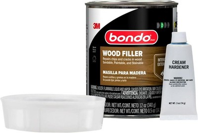 3M Bondo Wood Filler 12 Ounce, 0.5 Ounce Hardener   Quick, Durable Repair