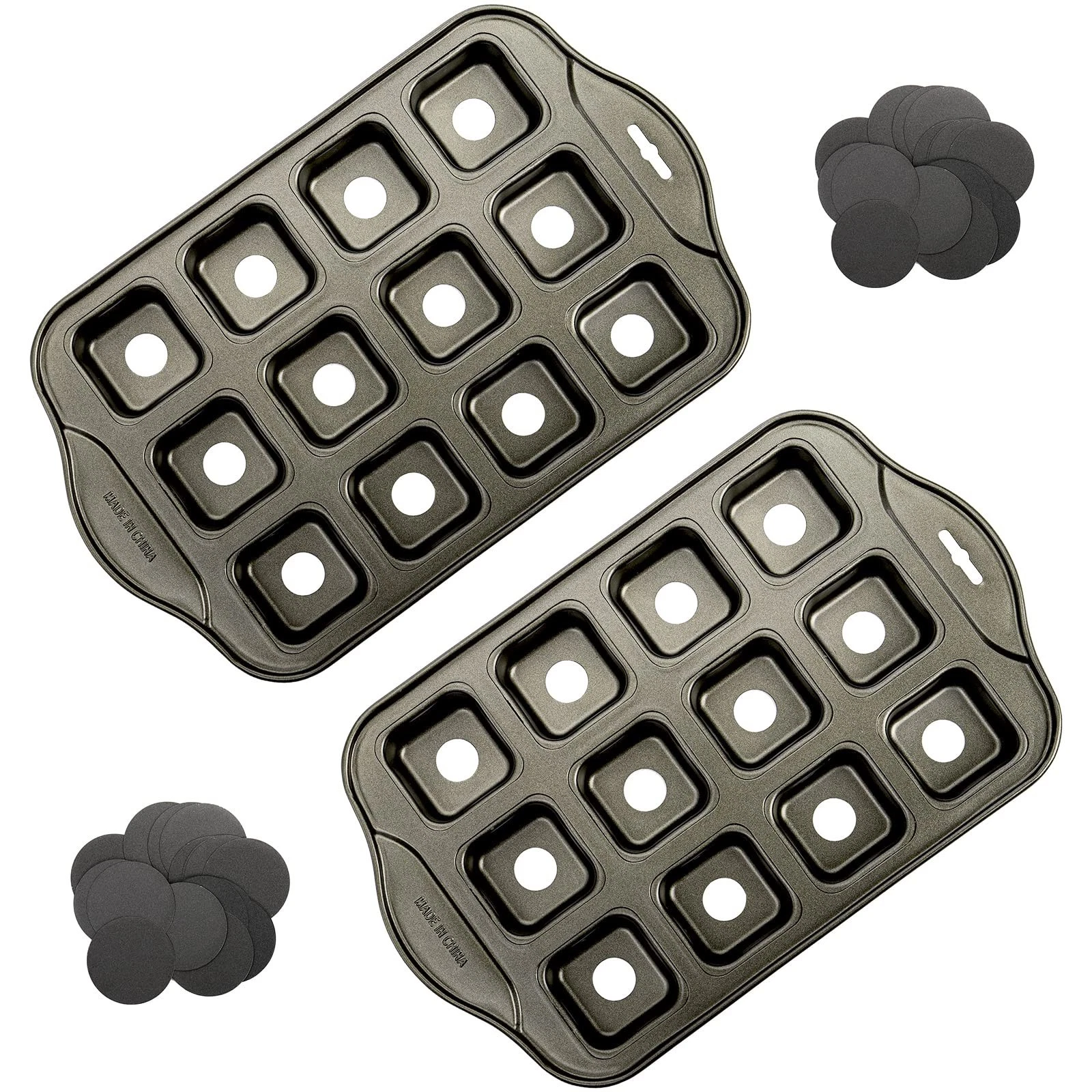 12 Cavity Mini Cheesecake Pan Set, Removable Bottom Brownie & Muffin Pans, Squar