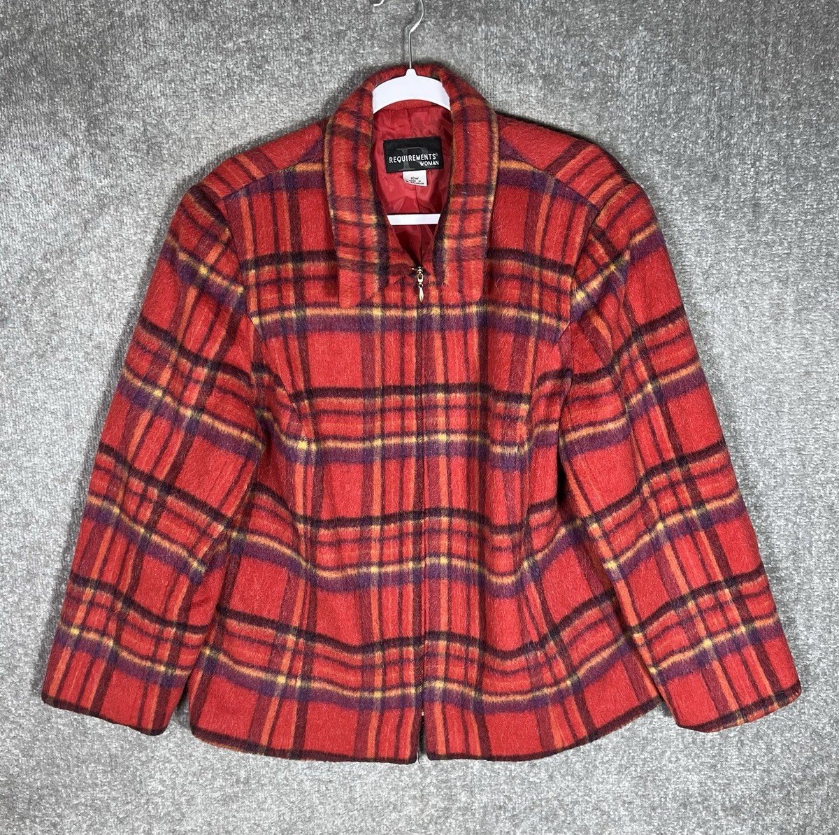 Vintage Requirements Zip Front Jacket Womens Size 18W Red Plaid