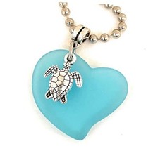 Blue Sea Glass Heart and Turtle Car Charm for Rearview Mirror Rearview
