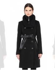 Mackage Women’s Black Wool Cashmere Double Breasted Leather Belt Coat L