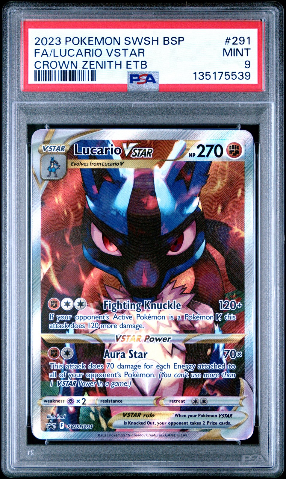 2023 POKEMON SWSH BLACK STAR PROMO #291 FULL ART/LUCARIO VSTAR PSA 9
