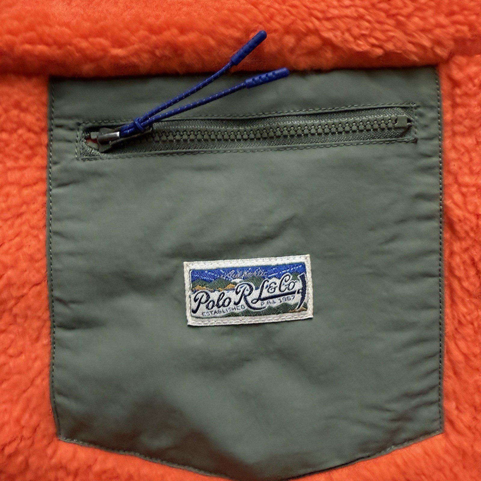 Polo Ralph Lauren Bonded Pile Fleece Jacket Sailing Voyager Orange /Green Sz XL