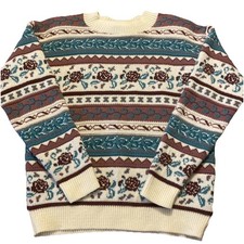 Vintage Women’s Cape Cod Sweater Size Medium Made In USA Shoulder Pads Flowers