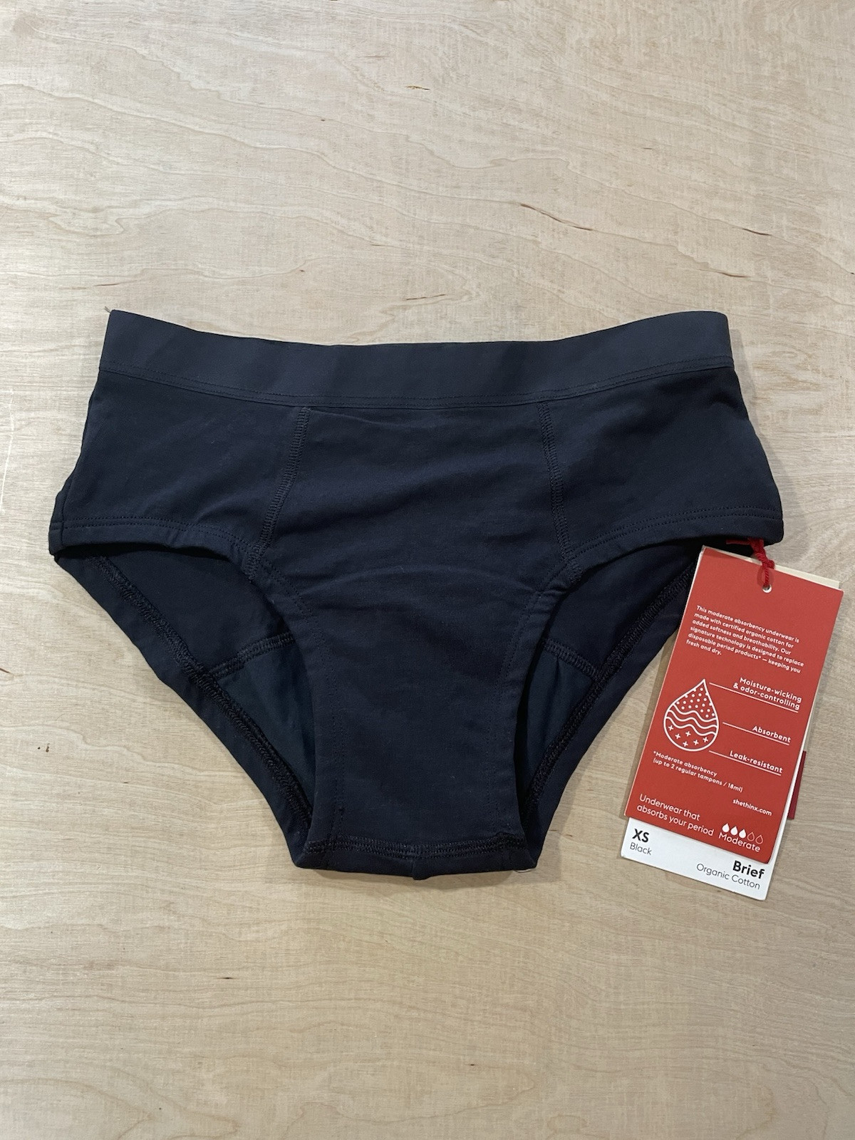 Thinx Brief Moderate Period Menstrual Underwear Panties Organic Cotton Sz XS