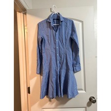 Polo Ralph Lauren Blue White Striped Drop Waist Shirt Dress Size 8