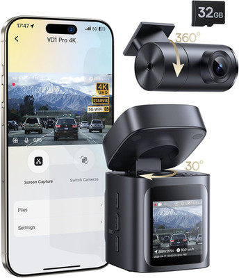 VD1 Pro Solar Dash Cam Front and Rear, 4K+1080P Dash Camera for Cars, Battery Po