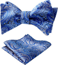 Mens 2pcs UNTIED Gradient Paisley Self Bow Tie and Hanky Set