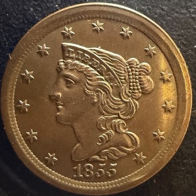 1855 BRAIDED HAIR HALF CENT ABSOLUTELY BEAUTIFUL EYE APPEAL