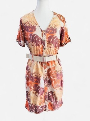 Kocca Tropical Print Belted Shirt Dress Women s S Made in Italy Button Front
