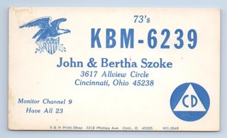QSL Card Szoke Cincinnati Ohio Bald Eagle Stars Stripes Shield Civil Defense VTG