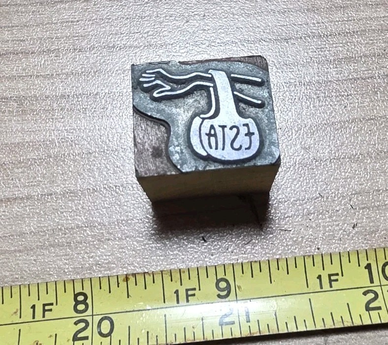 Vintage Letterpress Printing Block ESTA Bag on Arm?  Unsure 