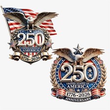 2 PACK America 250th US FLAG Gold 1776-2026 4” INCH Vinyl Sticker Decal Set Lot