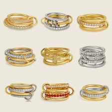 Stackable Ring Set Cubic Zirconia Gold Plated Multilayer Stainless Steel Jewelry