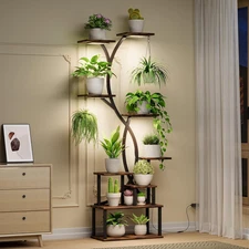 Plant Stand Indoor with Grow Lights 9 Tiered Wood Indoor Plant Shelf 62" Tall Pl