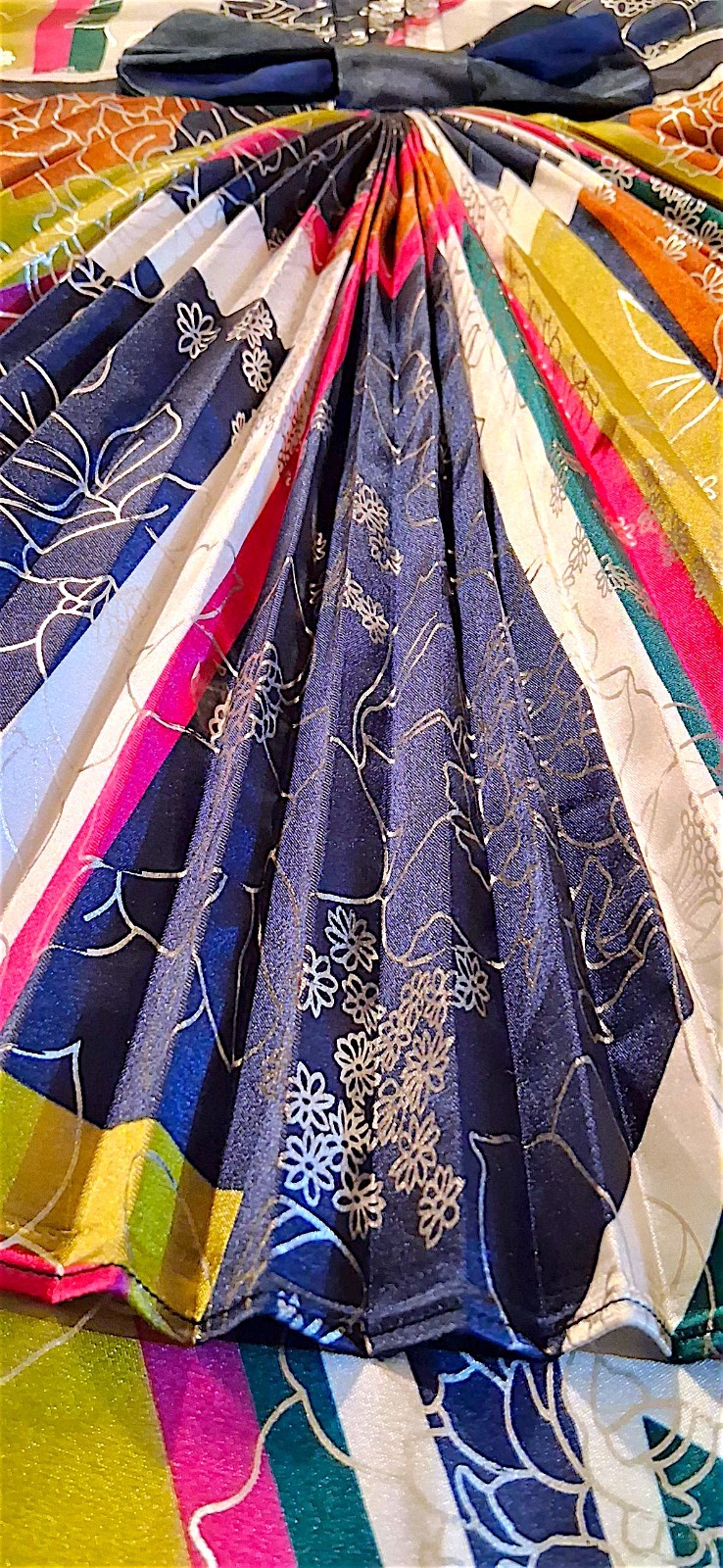 Vintage Floral Patchwork Pleated Layer Skirt Sati… - image 9