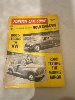 Vintage 1958 Foreign Car Guide May Issue VW Beetle Bug Karmann Ghia Convertible