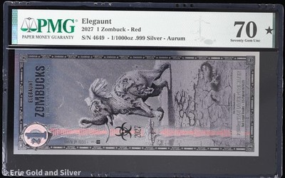 2027 Zombucks Elegaunt 1/1000 oz Silver Back Foil Note PMG 70 Zombuck Silverback