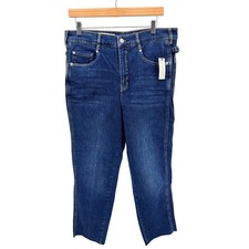 Pilcro Anthropologie Raw Hem Jeans 31 Side Buckle Tapered Crop Dark Wash NWT