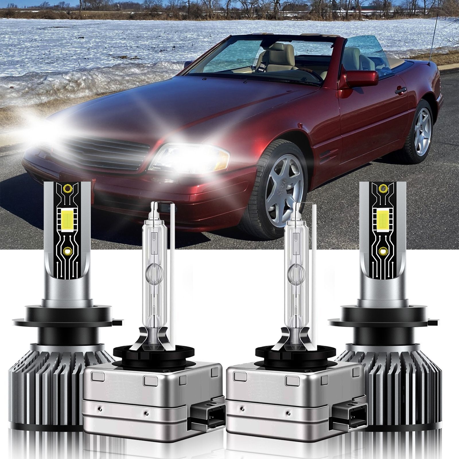 For Mercedes-Benz SL500 2009-2012 4X H7+D1S LED HID Headlight Bulbs Hi Low 6500K