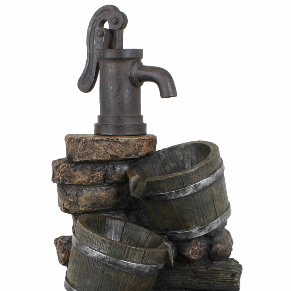 Außen Garten Brunnen Wasserfall Kaskaden Zierbrunnen Deko Stein-Optik Holz Teich - Bild 3 von 4