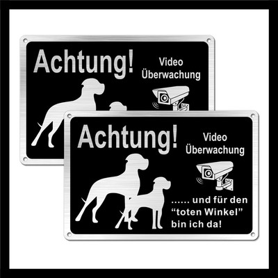 Warning Dog Signs Aluminium Brushed 30x20cm Video Surveillance Security Outdoor