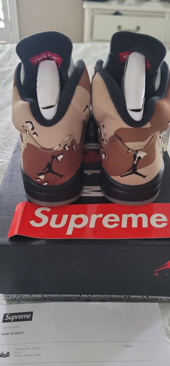 Nike Air Jordan 5 Supreme Desert Camo Fire Red Black 824371 Nike Air Jordan 5 Supreme Desert Camo Fire Red Black 824371